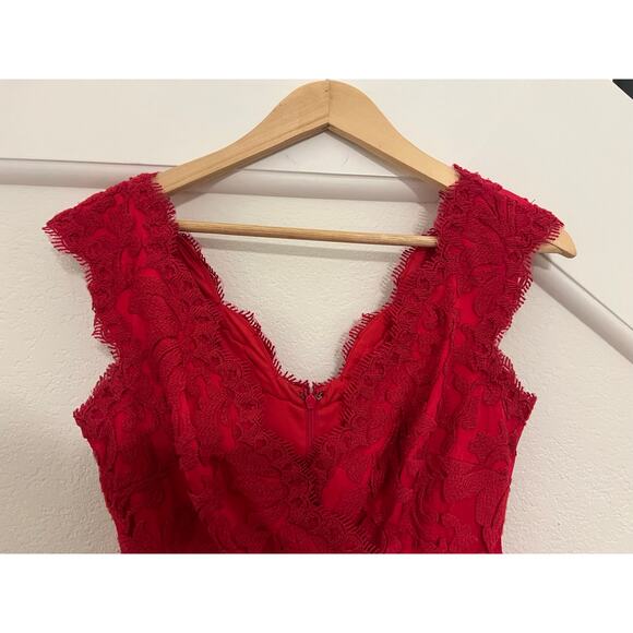 Tadashi Shoji Red Lace Cocktail Midi Dress Womens 4 Whimsigoth Romantic Floral - Picture 15 of 16